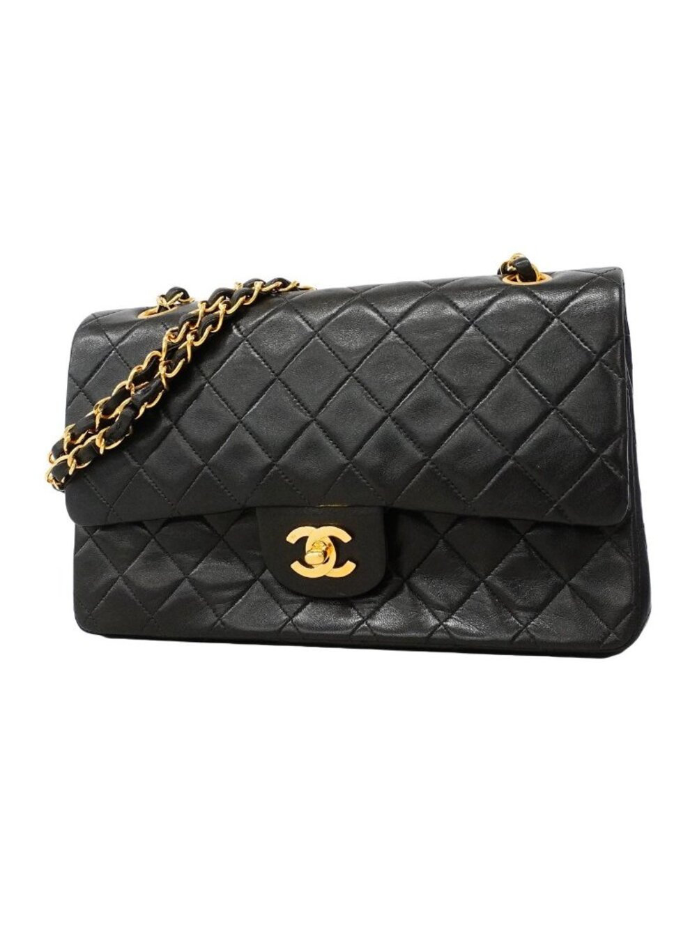 Chanel Shoulder Bag Quilted Lambskin Black Gold
